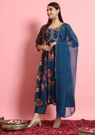 Picture of Rayon & Georgette & Silk Navy Blue Readymade Salwar Kameez