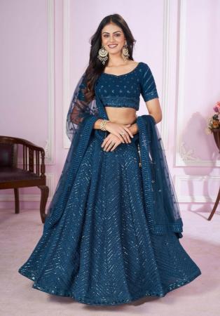 Picture of Georgette & Net Dark Slate Blue Lehenga Choli