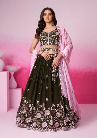 Picture of Elegant Georgette Dark Olive Green Lehenga Choli