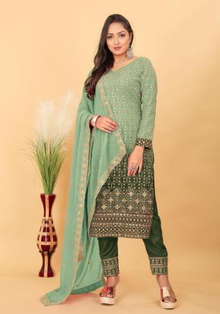 Picture of Georgette Dark Sea Green Straight Cut Salwar Kameez