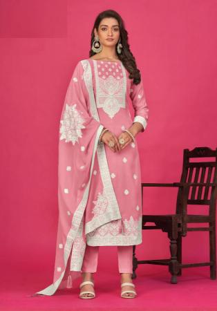 Picture of Satin Pale Violet Red Straight Cut Salwar Kameez