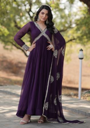 Picture of Resplendent Georgette Purple Readymade Gown