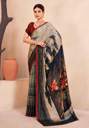 Picture of Stunning Crepe & Silk Dark Slate Grey Saree