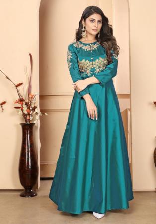 Picture of Wonderful Silk Light Sea Green Readymade Gown