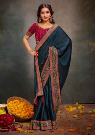 Picture of Lovely Silk Navy Blue Saree