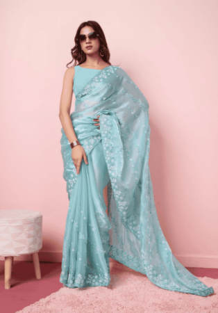 Picture of Excellent Silk Cadet Blue Saree