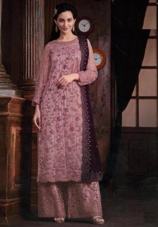 Picture of Magnificent Net Rosy Brown Straight Cut Salwar Kameez