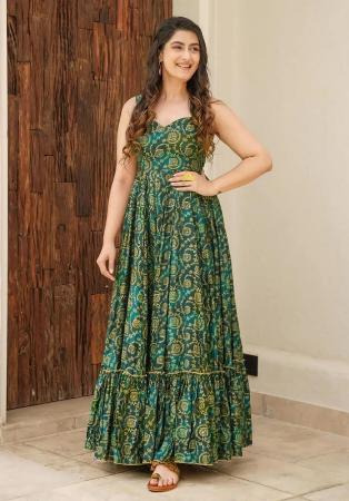 Picture of Charming Rayon Sea Green Readymade Gown