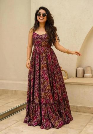 Picture of Grand Rayon Dark Magenta Readymade Gown