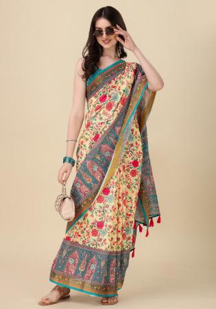 Picture of Shapely Linen Dark Cyan Saree