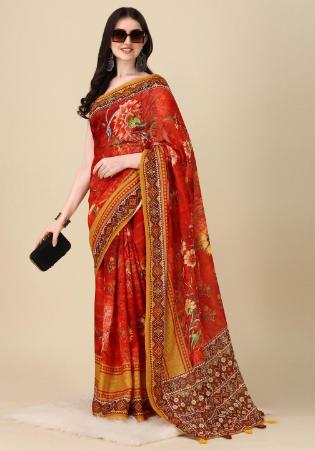 Picture of Exquisite Linen Golden Rod Saree