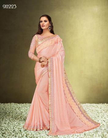 Picture of Alluring Satin & Silk Dark Salmon Saree