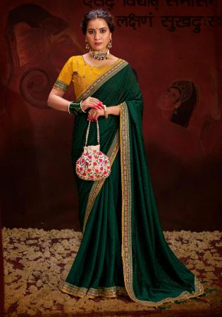 Picture of Beautiful Silk Dark Green Saree