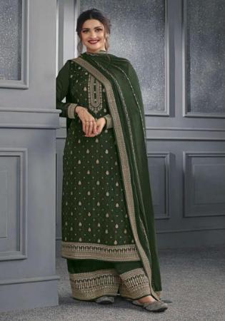 Picture of Silk Dark Olive Green Straight Cut Salwar Kameez