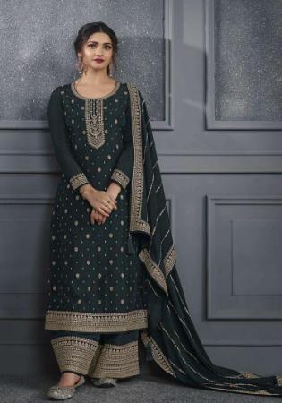 Picture of Silk Dark Slate Grey Straight Cut Salwar Kameez