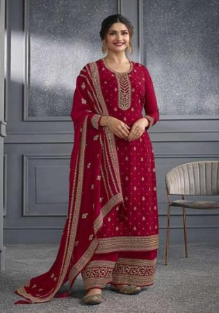 Picture of Lovely Silk Maroon Straight Cut Salwar Kameez