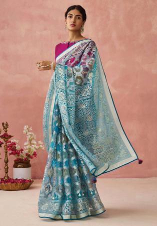 Picture of Bewitching Brasso Teal Saree