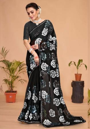 Picture of Fine Georgette & Net Black Saree