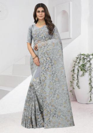 Picture of Pretty Georgette & Net Light Slate Grey Saree