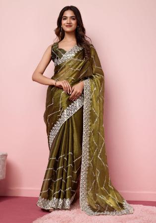 Picture of Statuesque Silk Dark Olive Green Saree