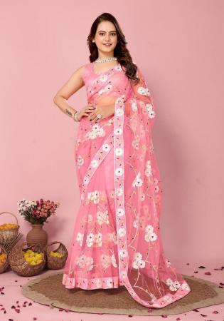 Picture of Fascinating Net Light Coral Saree