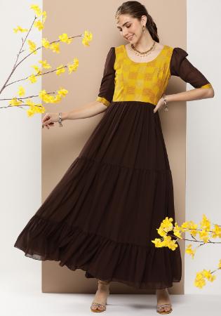 Picture of Bewitching Rayon & Georgette Brown Kurtis And Tunic