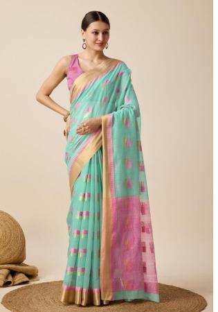 Picture of Grand Cotton Light Steel Blue Saree