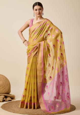 Picture of Pretty Cotton Lime Green Saree