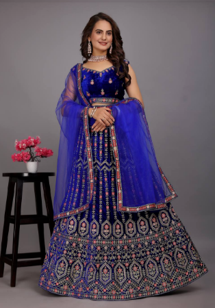 Picture of Pleasing Net Midnight Blue Lehenga Choli