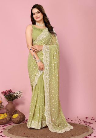 Picture of Ideal Georgette Medium Spring Green Saree