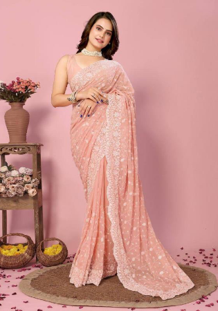 Picture of Charming Georgette Dark Salmon Saree