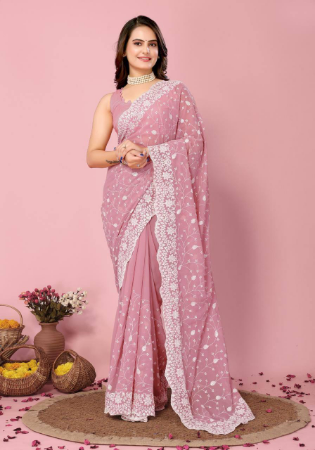 Picture of Delightful Georgette Rosy Brown Saree