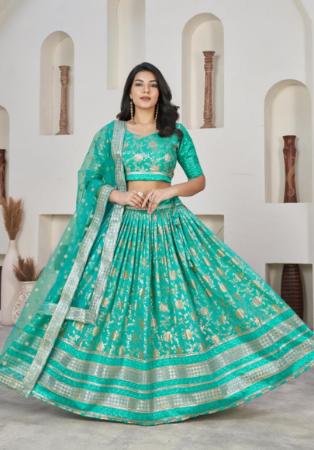 Picture of Shapely Chiffon Medium Turquoise Lehenga Choli