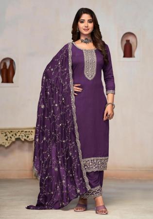 Picture of Gorgeous Chiffon Purple Straight Cut Salwar Kameez