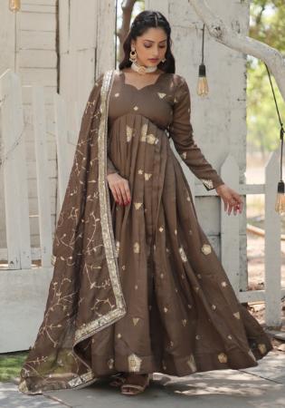 Picture of Chiffon Dark Olive Green Readymade Salwar Kameez