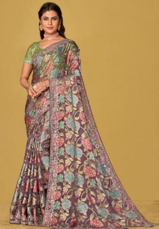 Picture of Good Looking Chiffon & Brasso Dim Gray Saree