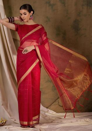 Picture of Charming Silk & Organza Dark Red Saree