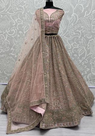 Picture of Superb Net Dark Olive Green Lehenga Choli