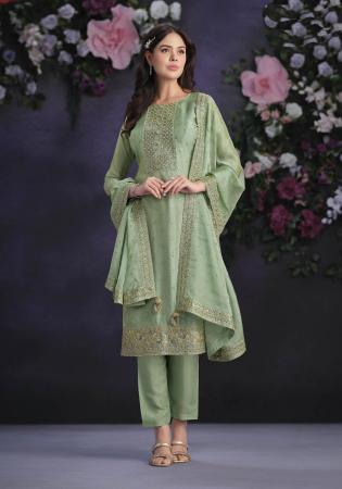 Picture of Organza Dark Sea Green Straight Cut Salwar Kameez