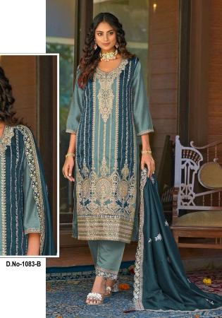 Picture of Chiffon Dark Sea Green Straight Cut Salwar Kameez