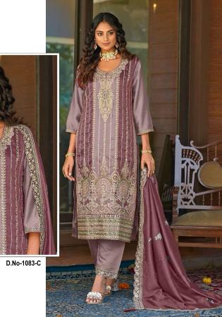 Picture of Chiffon Rosy Brown Straight Cut Salwar Kameez