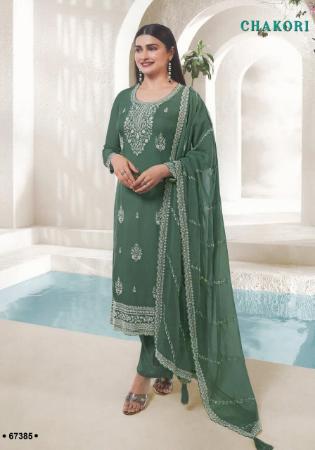 Picture of Silk & Organza Dark Slate Grey Straight Cut Salwar Kameez