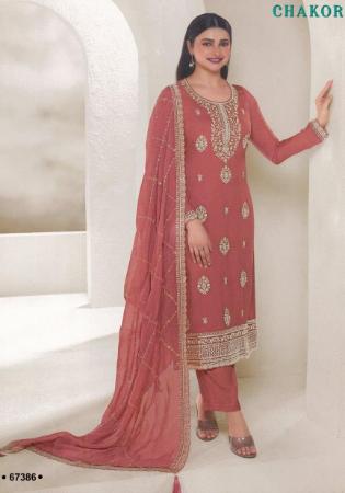 Picture of Silk & Organza Indian Red Straight Cut Salwar Kameez