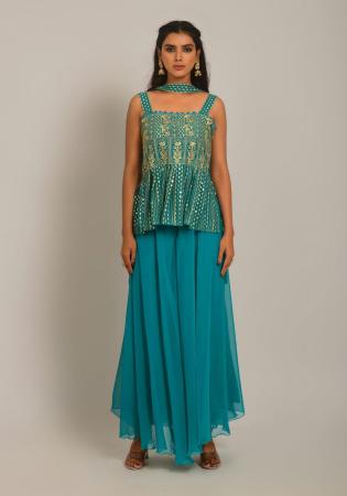 Picture of Enticing Georgette Teal Readymade Salwar Kameez