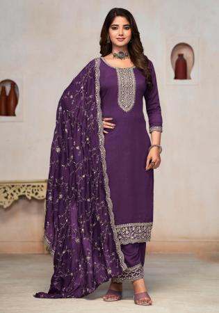 Picture of Resplendent Silk Dim Gray Straight Cut Salwar Kameez