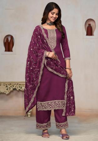 Picture of Admirable Silk Dark Magenta Straight Cut Salwar Kameez