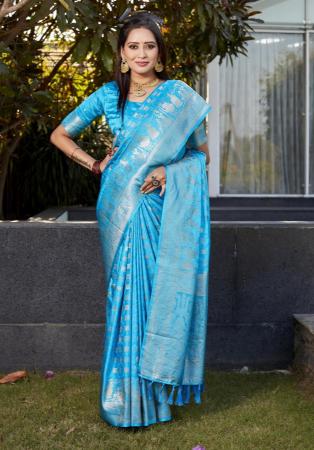 Picture of Beauteous Satin & Silk Deep Sky Blue Saree