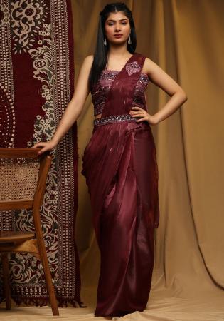 Picture of Nice Organza Maroon Saree