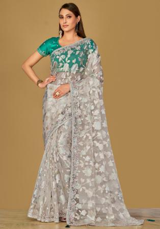 Picture of Enticing Brasso & Organza Off White Saree