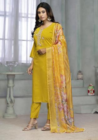 Picture of Rayon & Cotton Dark Golden Rod Readymade Salwar Kameez